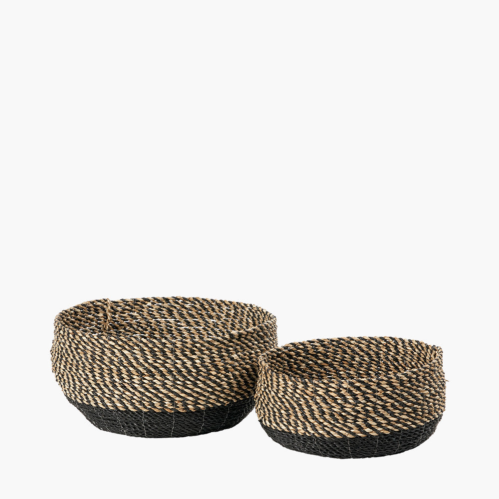 Set of 2 Seagrass Natural & Black Round Baskets